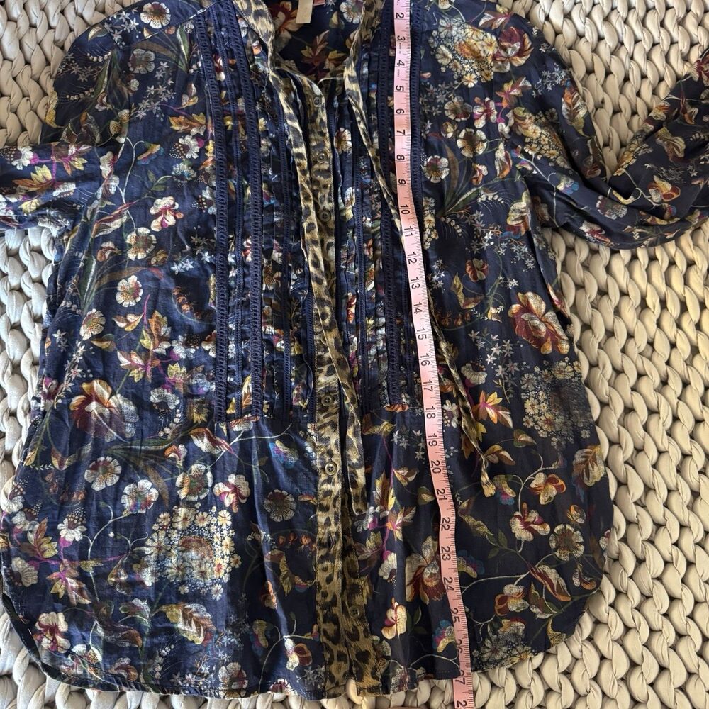 Anthropologie Pilcro Ladder Lace Tunic Blouse Boho Floral Artistic Medium Blue - Picture 9 of 9